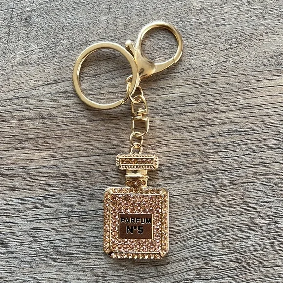 NWOT Perfume Bottle Bling Keychain- Bronze - Picture 2 of 4
